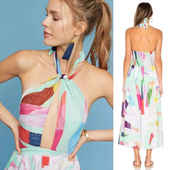 Mara Hoffman Swim Miami Halter Cutout Midi Dress  Floral Size M Resort Wear - Picture 2 of 12